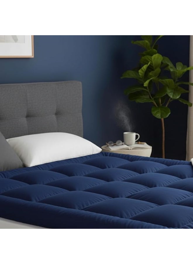 Harmony Home Mattress Topper – 500GSM Soft Comfort Quilted Pad | Hypoallergenic Fiber Fill | King Size (180x200 cm) – Dark Blue - Image 1