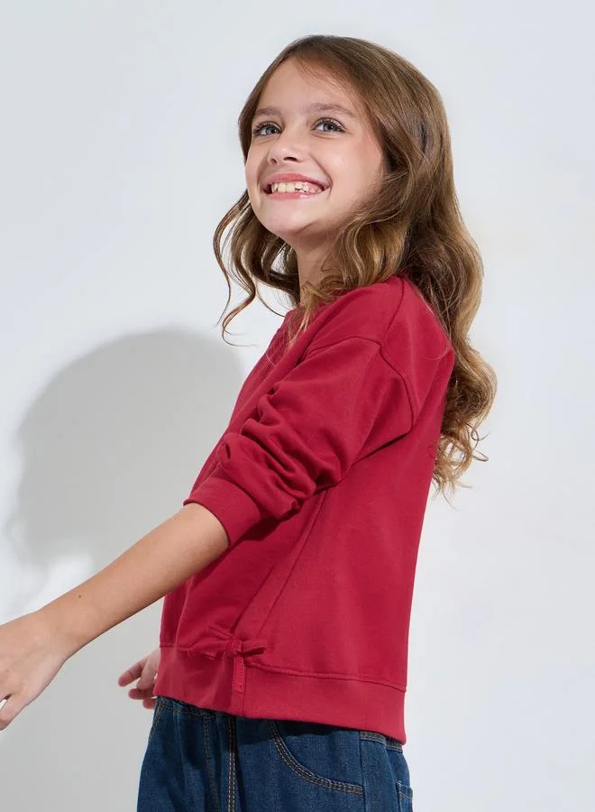 ستايلي Girls Red Solid Side Bow Details Oversized Sweatshirt