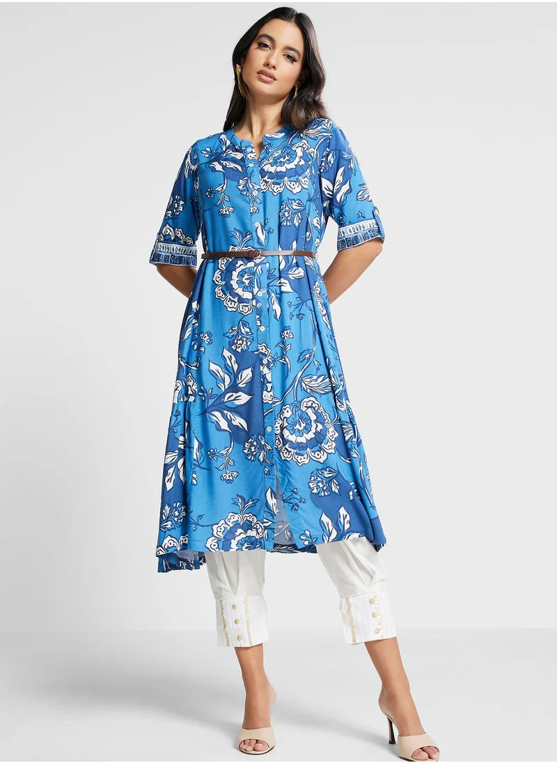 Biba Floral Print Belted Dress