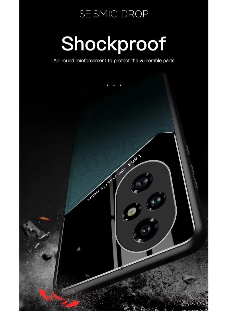 حافظة متوافقة مع هاتف Honor 200 Pro 5G، غطاء جلدي وزجاجي فاخر مع حامل مغناطيسي للسيارة وغطاء هاتف إطار ناعم من السيليكون - أسود - Image 3