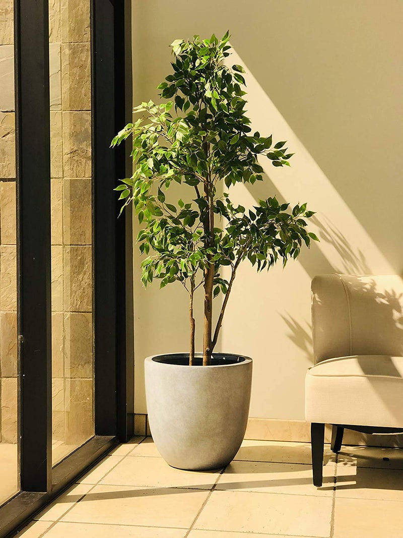 Kante 18 Inch Dia Round Concrete Planter, Indoor Outdoor Large Plant Pot with Drainage Hole and Rubber Plug for Home Patio Garden, Weathered Concrete - Image 2