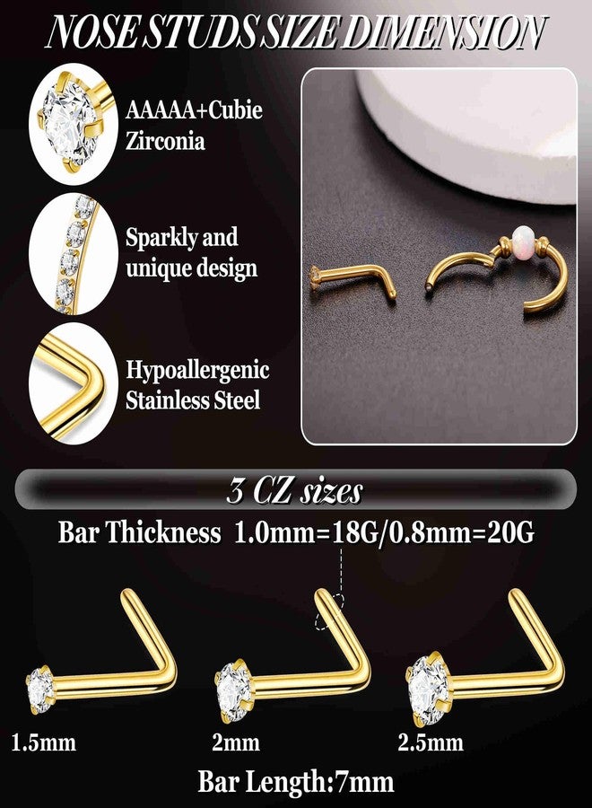 Masedy 6PCS 18G Surgical Steel Nose Ring for Women Men Clicker Hoop Nose Rings CZ L Shaped Nose Stud Hinged Septum Nose Hoop Cartilage Conch Rook Ring Lip Tragus Piercing Jewelry Gold 7MM - Image 4