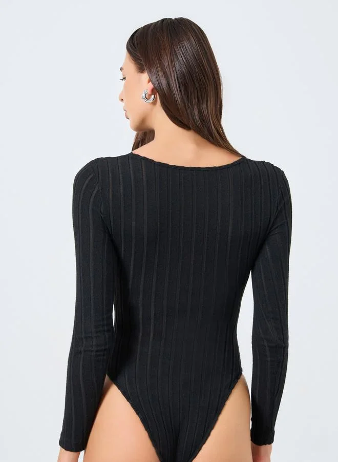 Take Two Black Lace Trim Long Sleeve Top