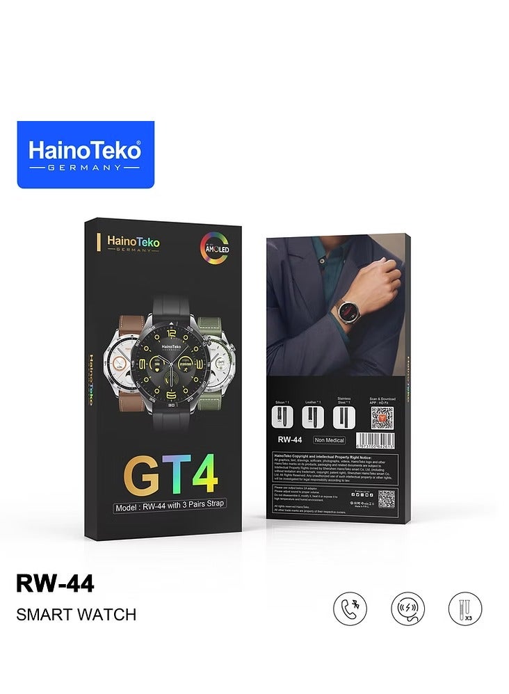 Haino Teko Haino Teko GT4 RW44 Round Screen AMOLED Display Smart Watch With 3 Pair Straps and Wireless Charger - Image 1