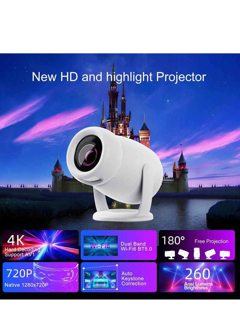B NEW - Mini Projector Auto Keystone, 4k Projector 1080P, Projector with Wifi 6 and Bluetooth 5.0, Portable Projector 290 ANSI 180 Degree Rotation, Screen Adjust, Android 12 and 4000+ Authorized App, For Iphone, home theater, Tv player, Laptop - Image 1