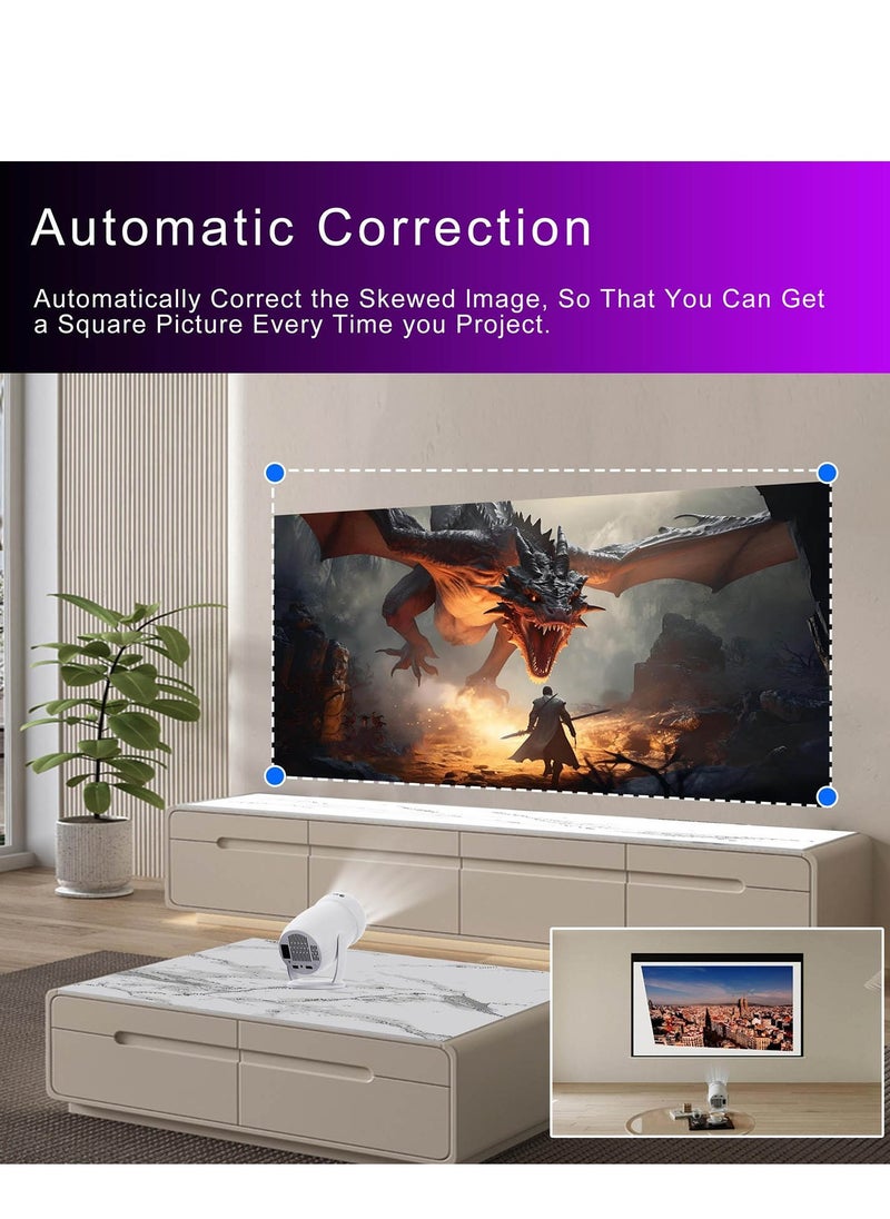 B NEW - Mini Projector Auto Keystone, 4k Projector 1080P, Projector with Wifi 6 and Bluetooth 5.0, Portable Projector 290 ANSI 180 Degree Rotation, Screen Adjust, Android 12 and 4000+ Authorized App, For Iphone, home theater, Tv player, Laptop - Image 1