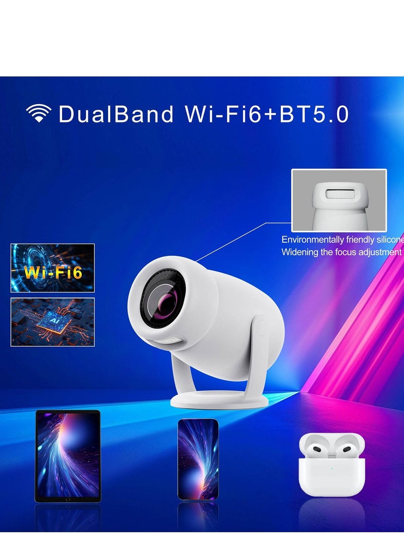 B NEW - Mini Projector Auto Keystone, 4k Projector 1080P, Projector with Wifi 6 and Bluetooth 5.0, Portable Projector 290 ANSI 180 Degree Rotation, Screen Adjust, Android 12 and 4000+ Authorized App, For Iphone, home theater, Tv player, Laptop - Image 1