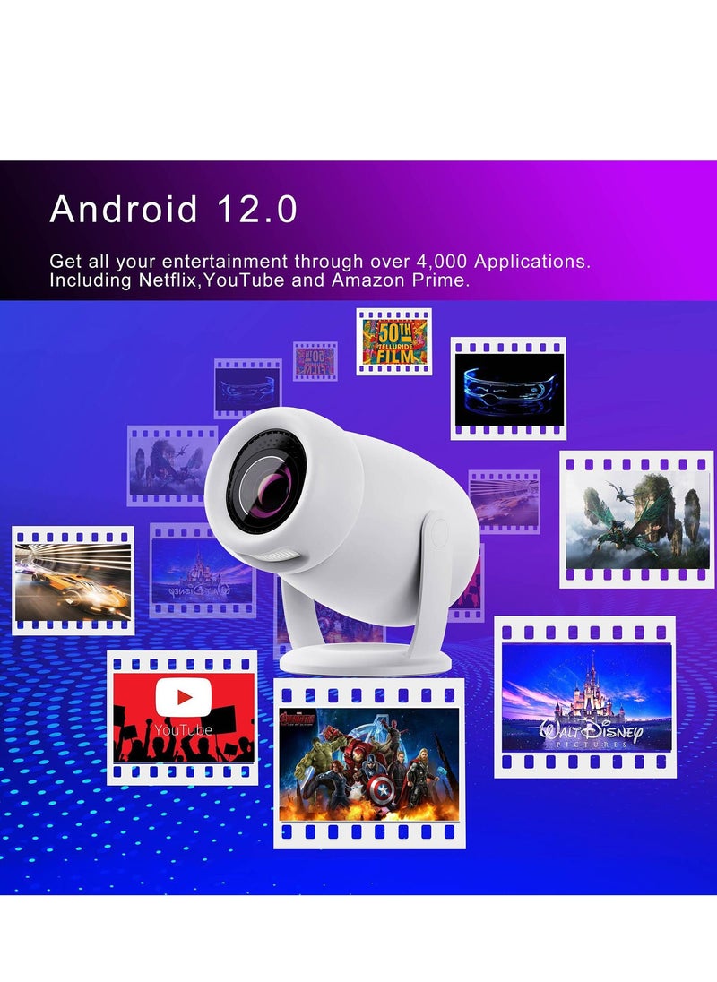 B NEW - Mini Projector Auto Keystone, 4k Projector 1080P, Projector with Wifi 6 and Bluetooth 5.0, Portable Projector 290 ANSI 180 Degree Rotation, Screen Adjust, Android 12 and 4000+ Authorized App, For Iphone, home theater, Tv player, Laptop - Image 1