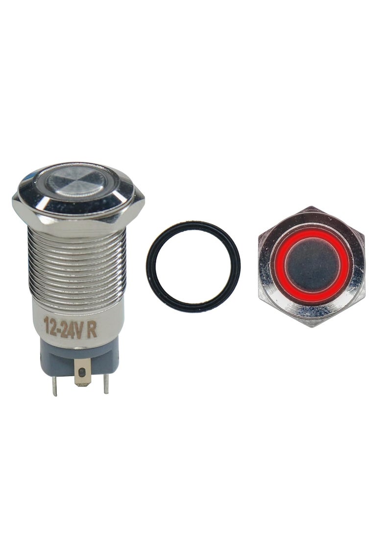 Electronic Spices 12 mm 1224V Ring Light Self Locking Push Button Metal Switch with Red Indicator