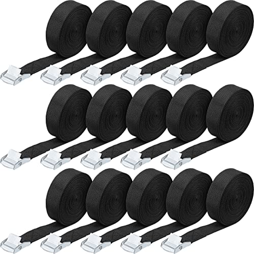 Riakrum 15 Pack 65 Feet Lashing Straps Adjustable Kayaks Tie Down Cam Buckle Straps with Buckles up to 250lbs for Cargo Luggage Motorcycles Truck Car Roof Rack Sup SurfboardBlack - Image 1