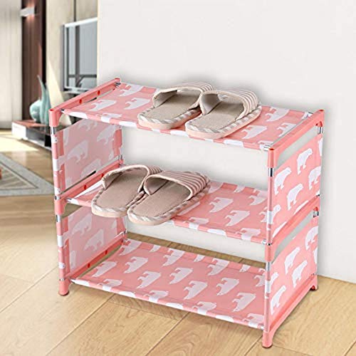 MEZON Non-Woven Shoe Rack Cabinet Organizer Holder 3 Tier Stainless Steel Assemble Shoes Shelf Dustproof Home Organization (Multi Color & Design) - Image 3
