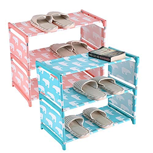 MEZON Non-Woven Shoe Rack Cabinet Organizer Holder 3 Tier Stainless Steel Assemble Shoes Shelf Dustproof Home Organization (Multi Color & Design) - Image 1