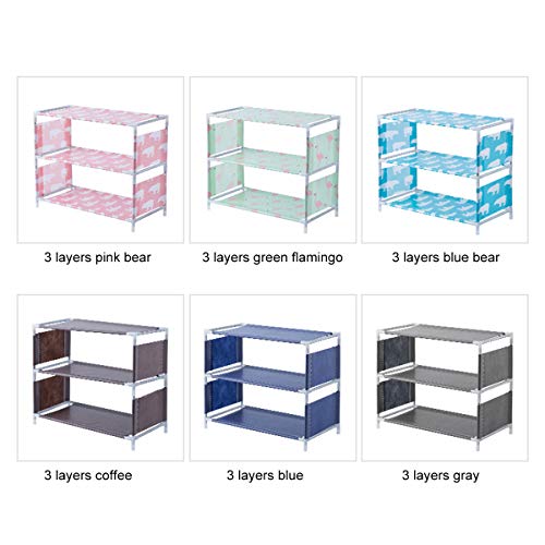 MEZON Non-Woven Shoe Rack Cabinet Organizer Holder 3 Tier Stainless Steel Assemble Shoes Shelf Dustproof Home Organization (Multi Color & Design) - Image 4
