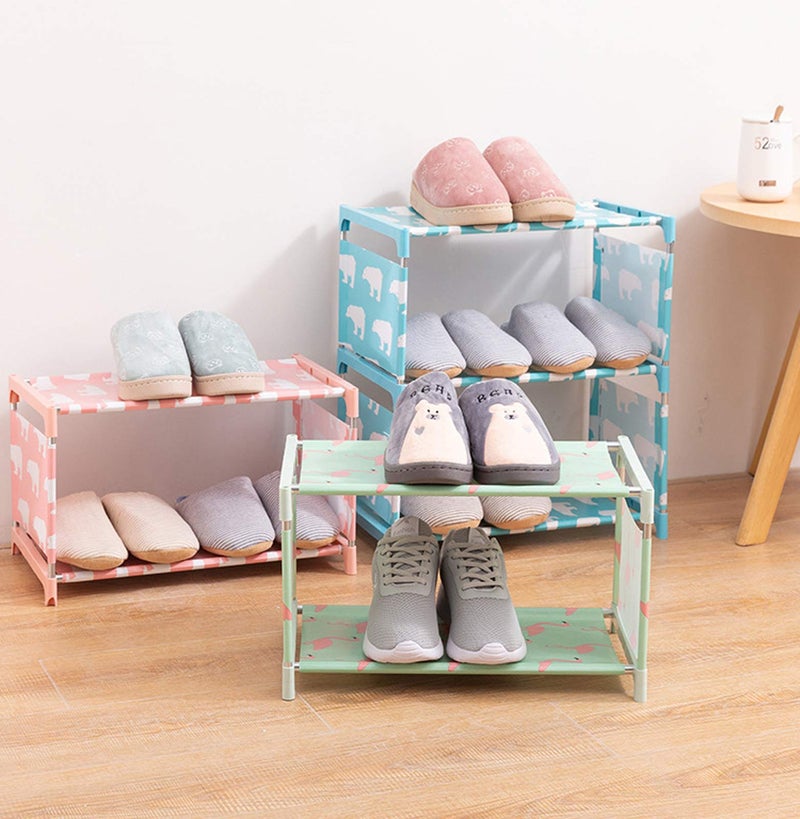 MEZON Non-Woven Shoe Rack Cabinet Organizer Holder 3 Tier Stainless Steel Assemble Shoes Shelf Dustproof Home Organization (Multi Color & Design) - Image 5