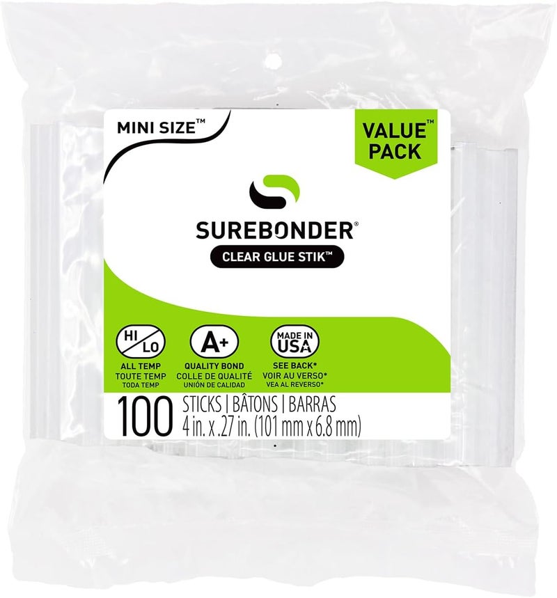 Surebonder Mini Clear Glue Sticks - 4 Inch, 100 Pack - Image 1