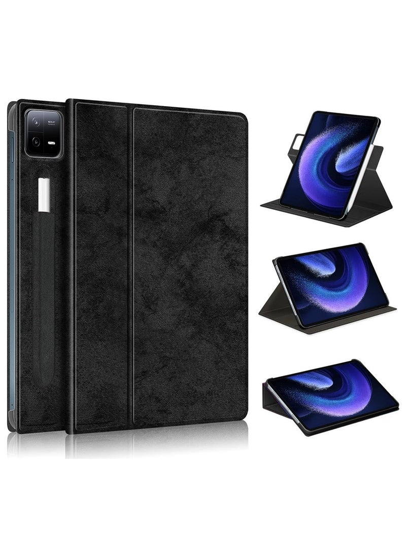 Xiaomi Mi Pad 6/6pro 11 inch case for, Multi-Viewing Angles, Multifunctional PU Leather Smart Cover with Auto Sleep Wake Feature, Slim Flip Shell Case for Xiaomi Pad 6/6pro, Black - Image 1