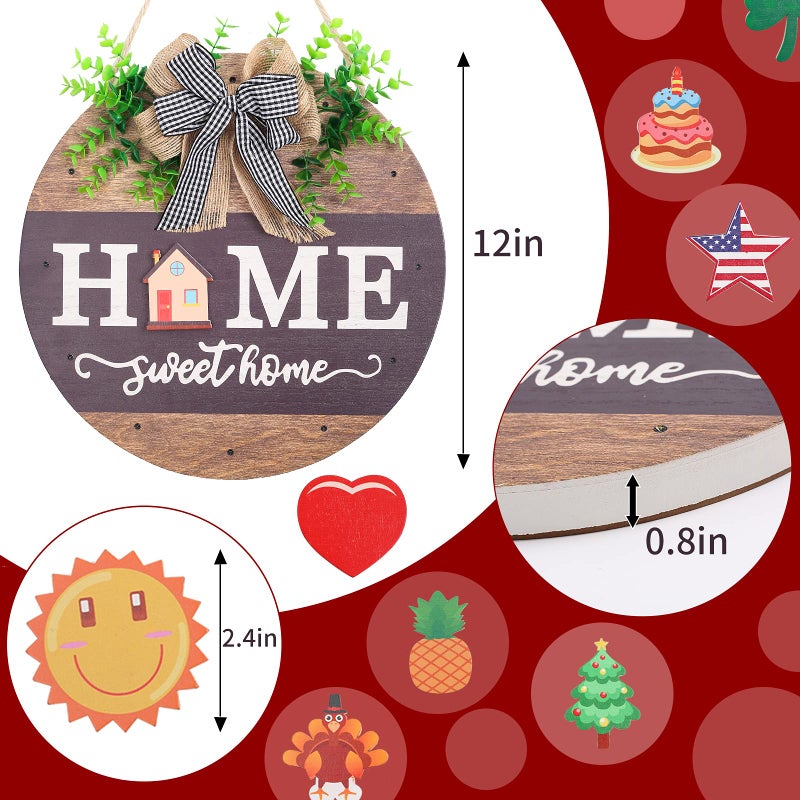 HOMCDALY Interchangeable Welcome Sign for Front Door with 14 Changeable Icons, Farmhouse Front Porch Decor Rustic Wooden Wall Sign with 12 LED Lights, Outdoor Seasonal Welcome Home Decorations (Wood home1) - Image 5