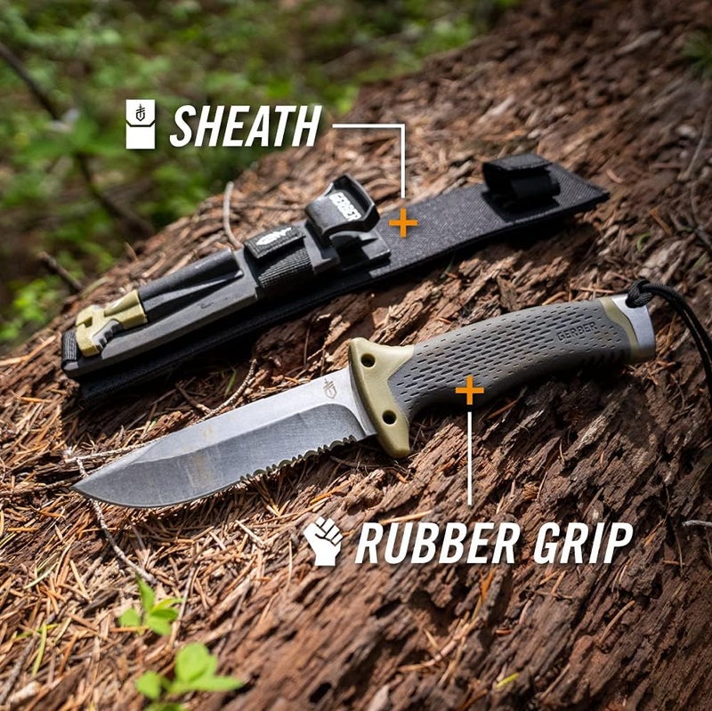 Gerber Gear Ultimate Survival Knife, Fixed Blade Knife with Combo Edge, includes Fire Starter Edge and Ferro Rod, Whistle, Sheath with Integrated Sharpener - Bushcraft, Hunting and Camping Tool - Image 2
