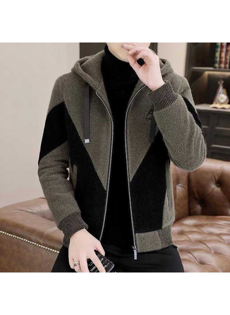 Generic - 2023 Autumn Winter Mens Hooded Wool Coat Korean Casual High-end Coat Brown - Image 1
