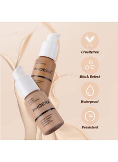 Phoera PHOERA Foundation Makeup Naturally Liquid Foundation Full Coverage Mattle Oil-Control Concealer 8 Colors Optional,Great Choice For Gift #102 Nude)  - Image 3