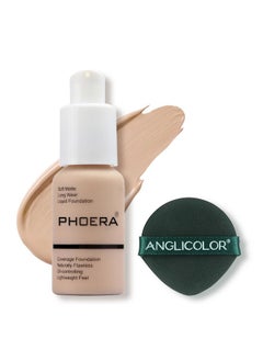 Phoera PHOERA Foundation Makeup Naturally Liquid Foundation Full Coverage Mattle Oil-Control Concealer 8 Colors Optional,Great Choice For Gift #102 Nude)  - Image 1