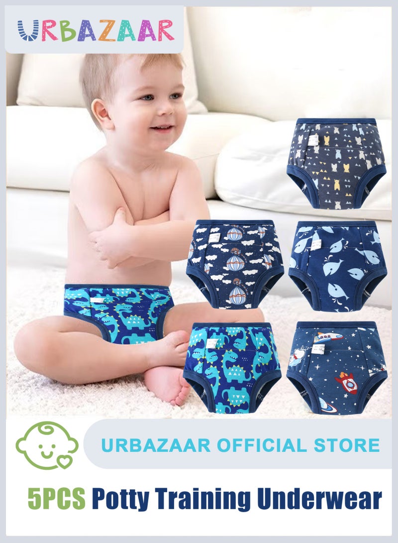 URbazaar Baby Potty Training Underwear for Boys and Girls, 5 Pack Absorbent Training Pants for Toddlers with Printed Reusable Cotton Toilet Training Pants for 8-13kg Kids (2-4 Years) - Image 1