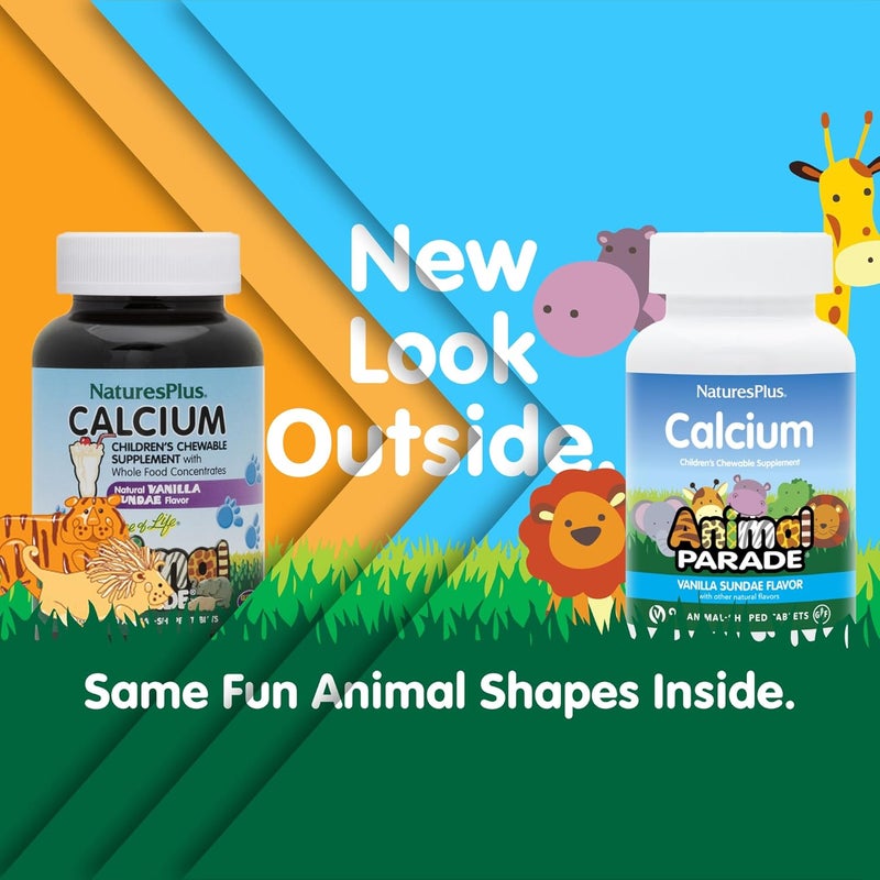 NaturesPlus Animal Parade Calcium Vanilla Sundae Flavor  90 AnimalShaped Chewable Tablets  Promotes Healthy Bones  Vegan Gluten Free  90 Total Servings - Image 2