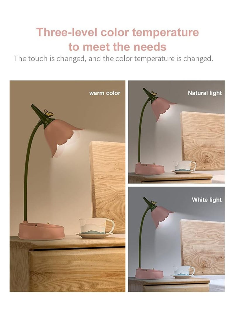 LED Desk Lamp Cordless Table Light Adjustable Gooseneck Dimmable Touch Rechargeable Battery Eye-Caring Night Light for Kids,Mini Cute Lamp for College Dorm Bedroom Reading (Yellow)