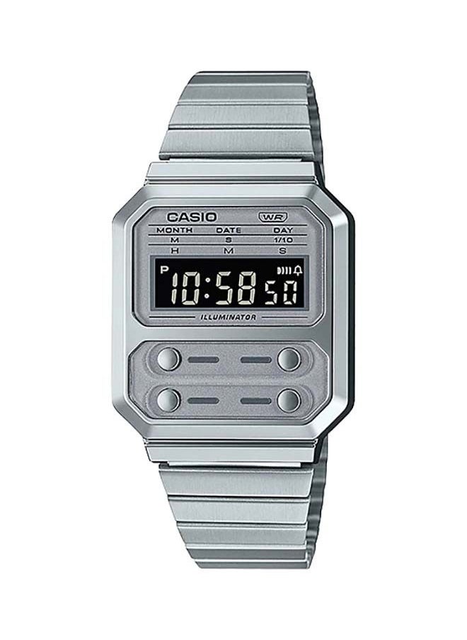 CASIO Octagon Shape Digital Stainless Steel Wrist Watch A100WE-7BDF - 32mm - Silver 