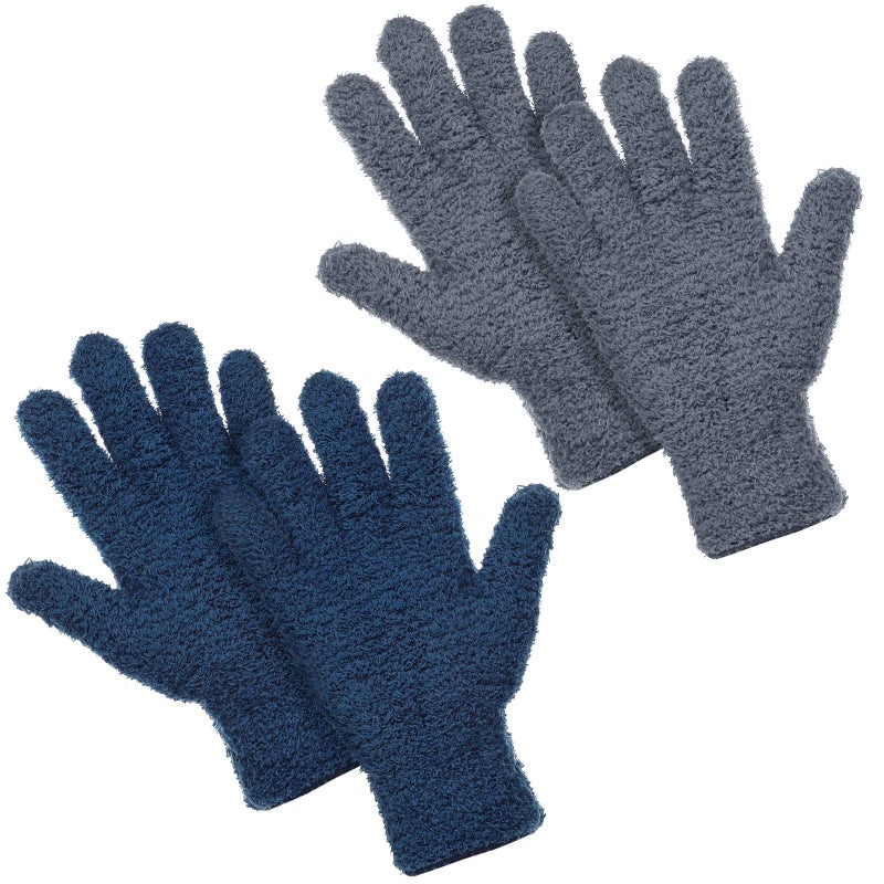 Patelai Patelai 2 Pairs Microfiber Gloves for plants Dusting Cleaning Glove Mittens House Cars Blinds DustingGray Dark Blue Large 