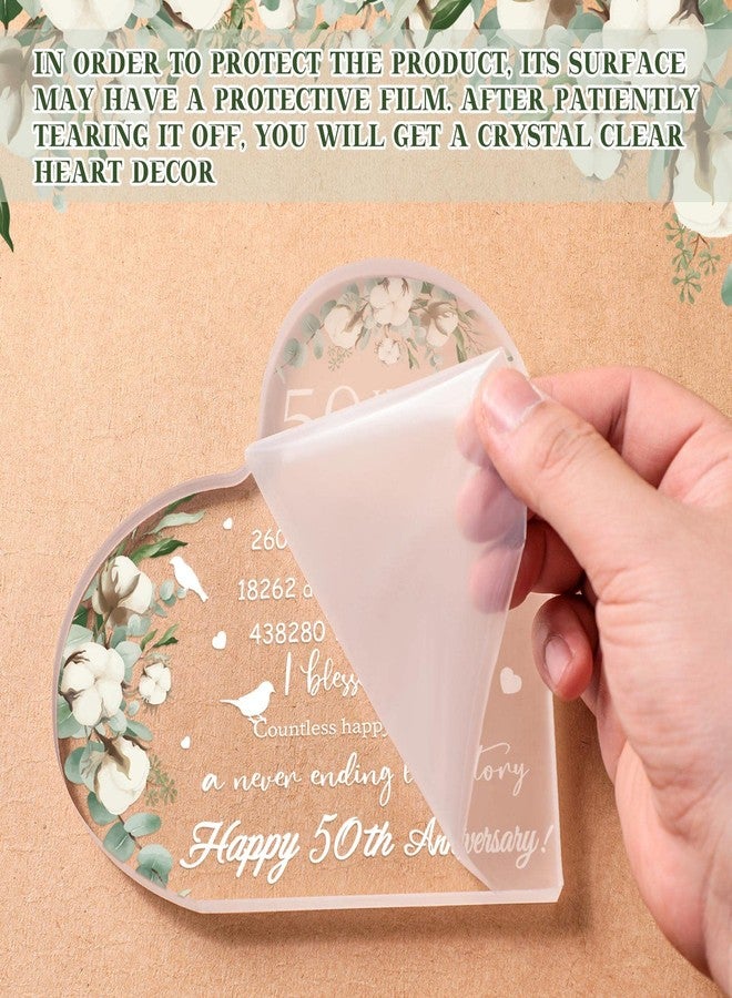 Yulejo Wedding Gift for Her: 50th Anniversary Keepsake Acrylic Heart Decor (White, 15.1 x 15.1 x 1.4 cm / 5.9 x 5.9 x 0.55 inches) - Image 2