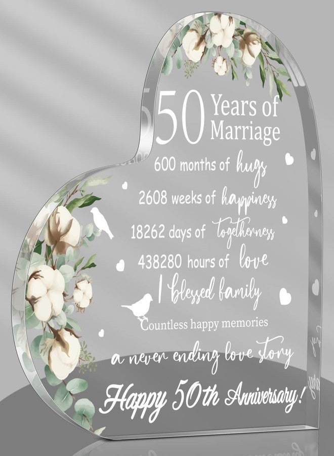 Yulejo Wedding Gift for Her: 50th Anniversary Keepsake Acrylic Heart Decor (White, 15.1 x 15.1 x 1.4 cm / 5.9 x 5.9 x 0.55 inches) - Image 1