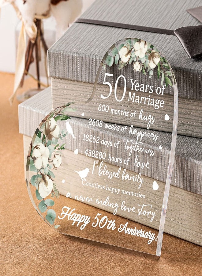 Yulejo Wedding Gift for Her: 50th Anniversary Keepsake Acrylic Heart Decor (White, 15.1 x 15.1 x 1.4 cm / 5.9 x 5.9 x 0.55 inches) - Image 3