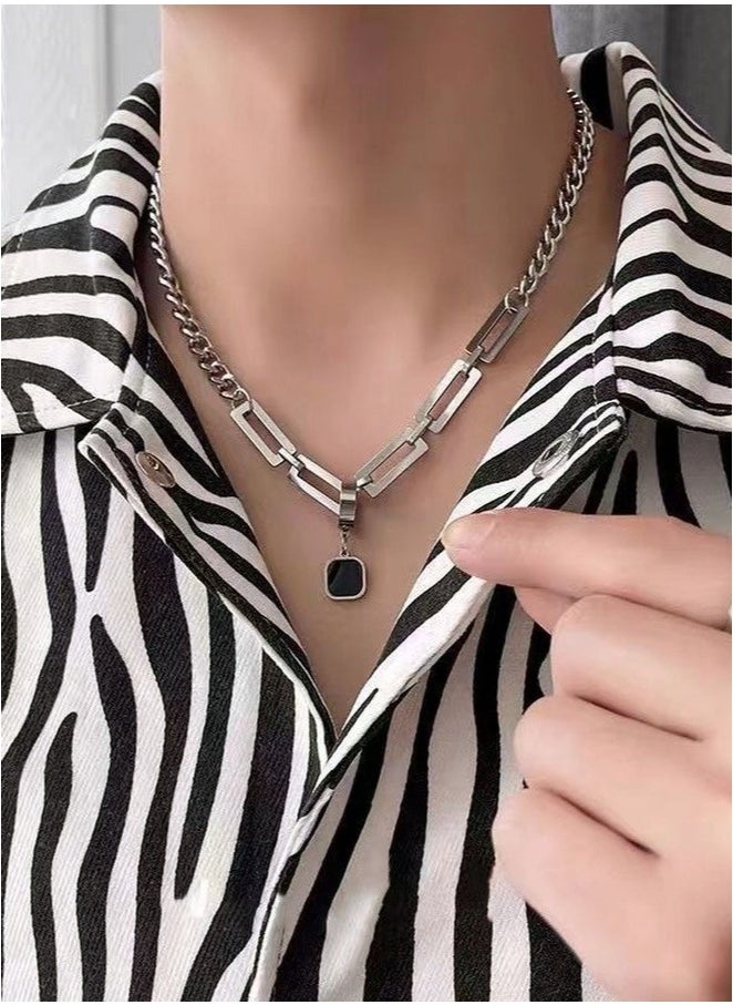 GIFT Minimalist Cuban Chain Necklace For Men, Dual Use Detachable Earnail Pendant Splicing Titanium Steel Lock Chain  - Image 2