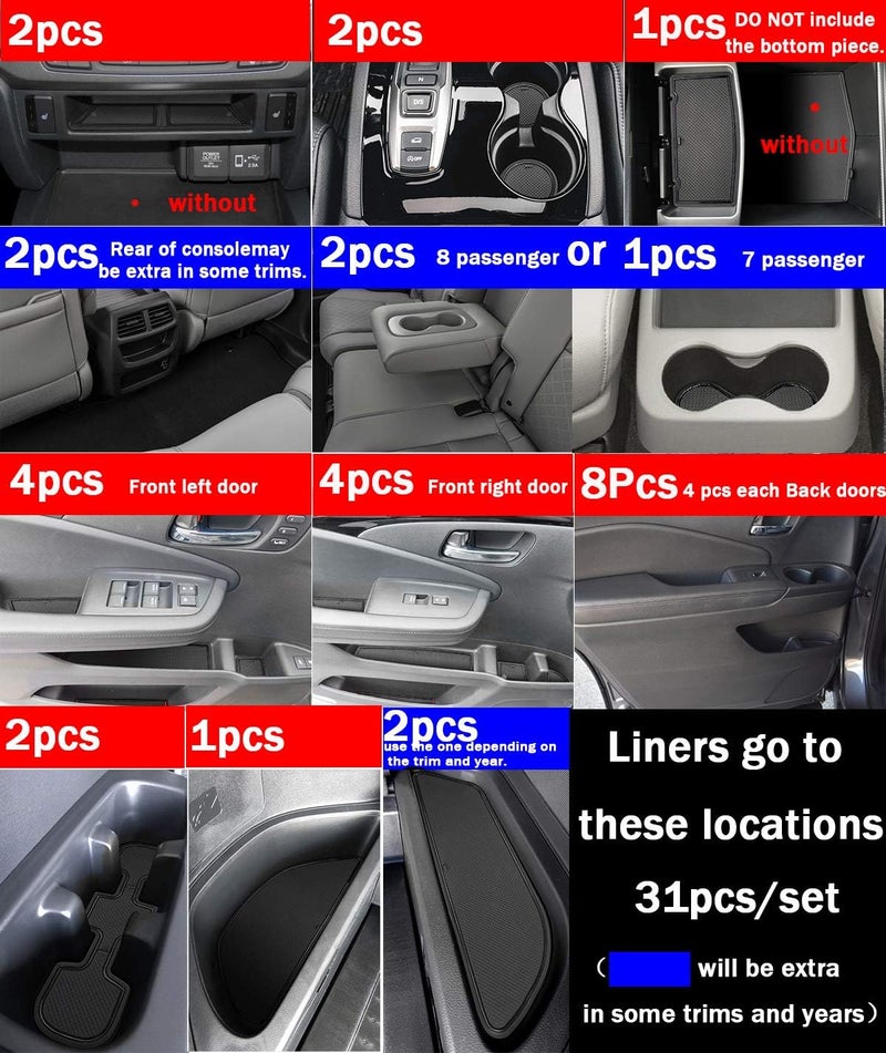 Auovo Door Mats for Honda Pilot 2016-2022 - Custom Fit Anti Dust Mats Inserts (31pcs/Set) - Black Trim - Image 3