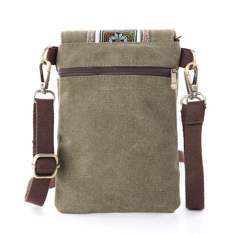 SILKAREA Boho Embroidered Small Crossbody Bag Cell Phone Purse for Women Wristlet Wallet Shoulder Bag (Army Green) - Image 3