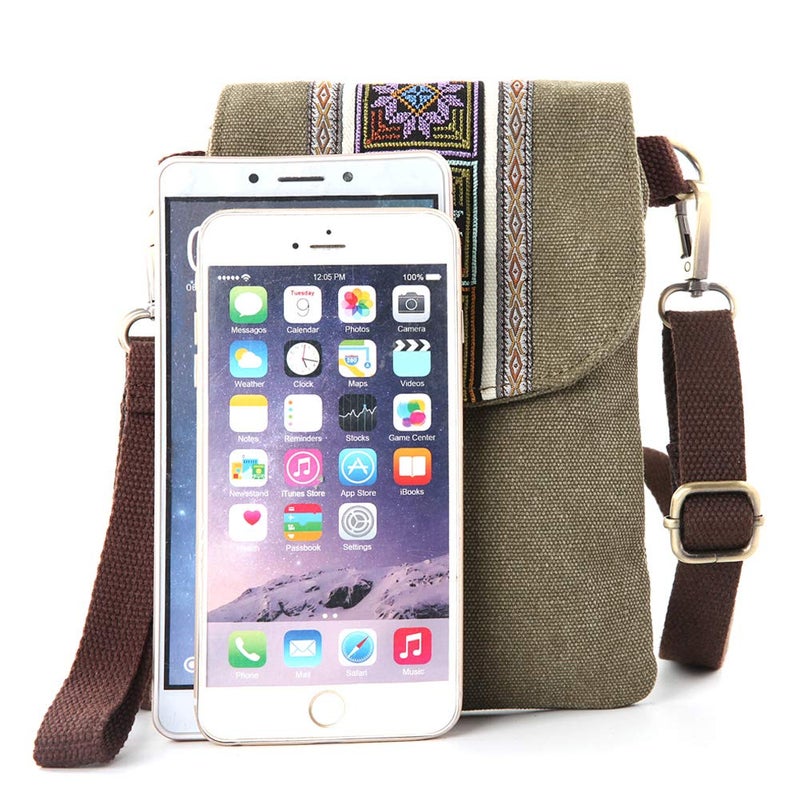 SILKAREA Boho Embroidered Small Crossbody Bag Cell Phone Purse for Women Wristlet Wallet Shoulder Bag (Army Green) - Image 4