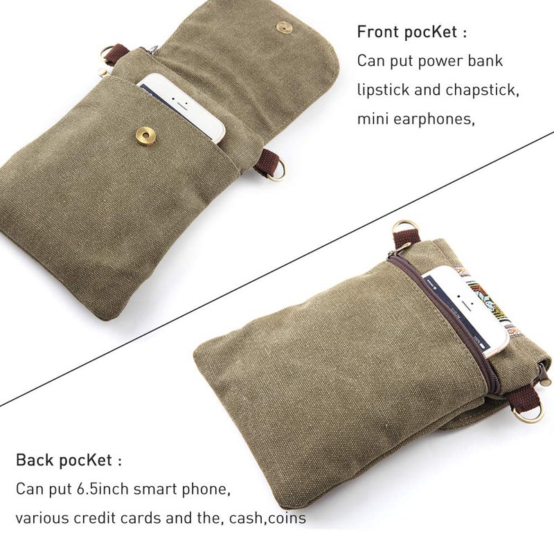 SILKAREA Boho Embroidered Small Crossbody Bag Cell Phone Purse for Women Wristlet Wallet Shoulder Bag (Army Green) - Image 5