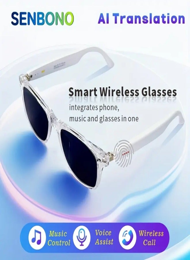 AI Intelligent Translation Smart Glasses Model E13-C – Real-Time Multi-Language Translation, Built-in Microphone  Speaker, Touch Control, Wireless Calling  Music Playback, Voice Assistant, Long Battery Life, Stylish for Men  Women - SunGlasses - Image 1