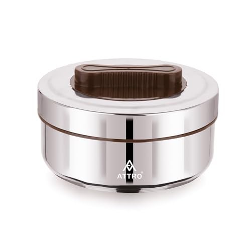 ATTRO Big Bite Insulated Steel Lunch Box – 2 Compartments & 1 Container, BPA-Free, 600ml + 300ml, Ideal for Office, Outdoor, Travel & Daily Use – Brown - Image 1