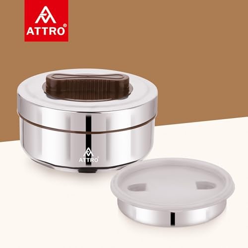 ATTRO Big Bite Insulated Steel Lunch Box – 2 Compartments & 1 Container, BPA-Free, 600ml + 300ml, Ideal for Office, Outdoor, Travel & Daily Use – Brown - Image 5