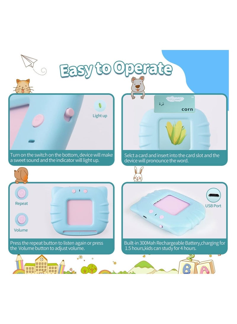 Arabic English Learning Toys for 3 4 5 6 Year Old Boys Girls 224 Words Baby Talking Flash Cards Speech Therapy Autism Toys Autistic Children Montessori Toys Birthday Gifts for Kids (Blue) - Image 4