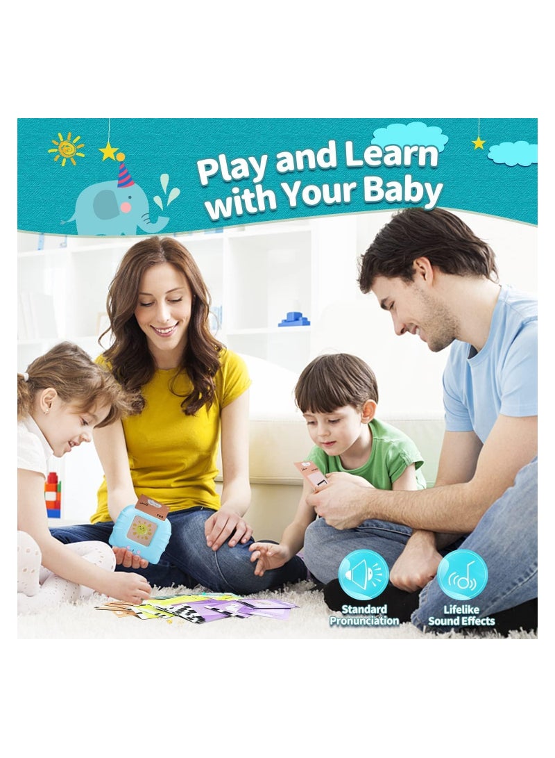 Arabic English Learning Toys for 3 4 5 6 Year Old Boys Girls 224 Words Baby Talking Flash Cards Speech Therapy Autism Toys Autistic Children Montessori Toys Birthday Gifts for Kids (Blue) - Image 3
