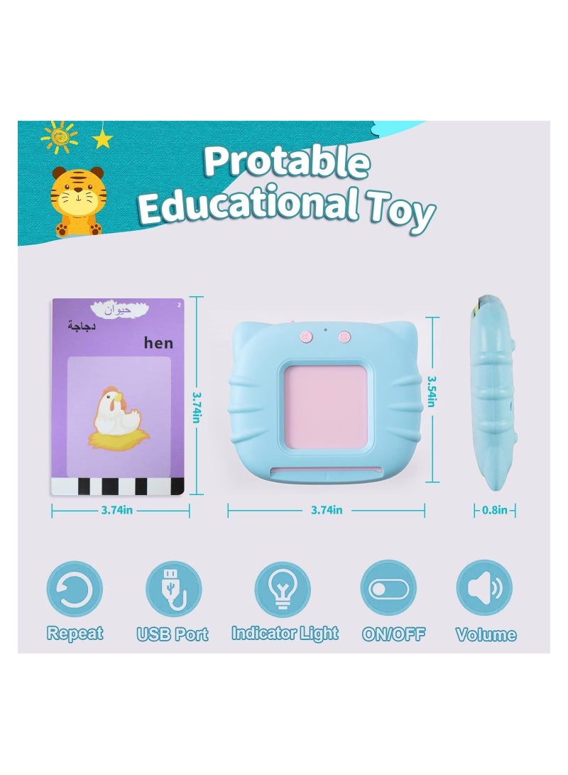 Arabic English Learning Toys for 3 4 5 6 Year Old Boys Girls 224 Words Baby Talking Flash Cards Speech Therapy Autism Toys Autistic Children Montessori Toys Birthday Gifts for Kids (Blue) - Image 5