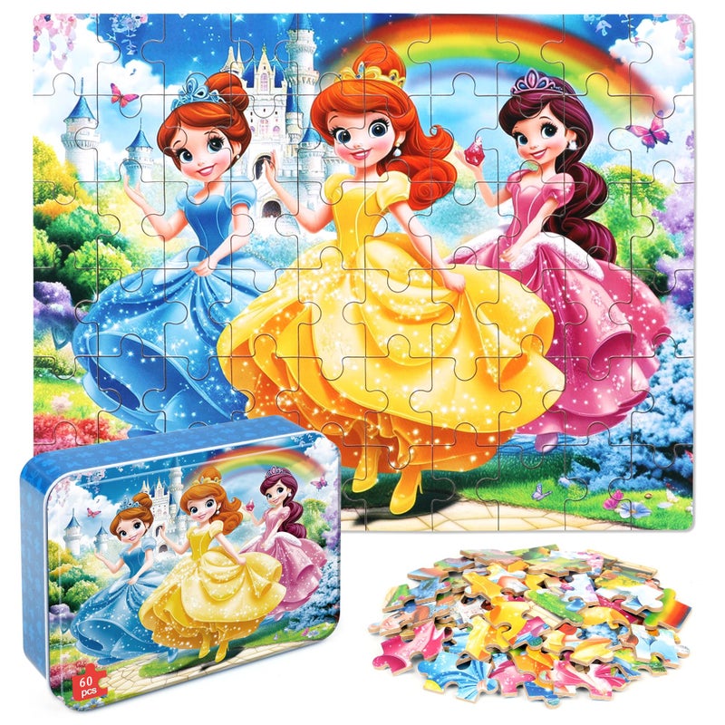 MZZOTOY Princess Puzzles for Kids Ages 48 60 Pieces Jigsaw Puzzles for Kids Ages 35 Puzzle for Girls and Boys Learning Educational Puzzles Toys in a Metal Box - Image 3
