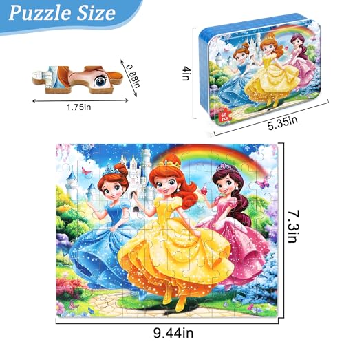 MZZOTOY Princess Puzzles for Kids Ages 48 60 Pieces Jigsaw Puzzles for Kids Ages 35 Puzzle for Girls and Boys Learning Educational Puzzles Toys in a Metal Box - Image 5