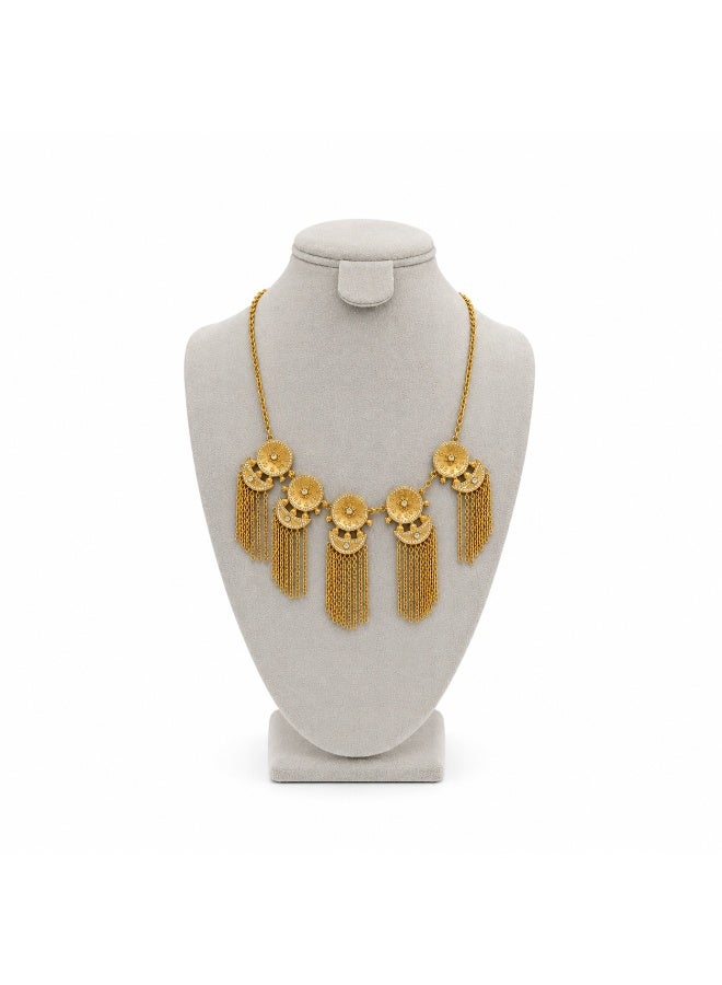 Women’s Gold-Tone Statement Necklace with Crescent Motifs and Chain Fringe