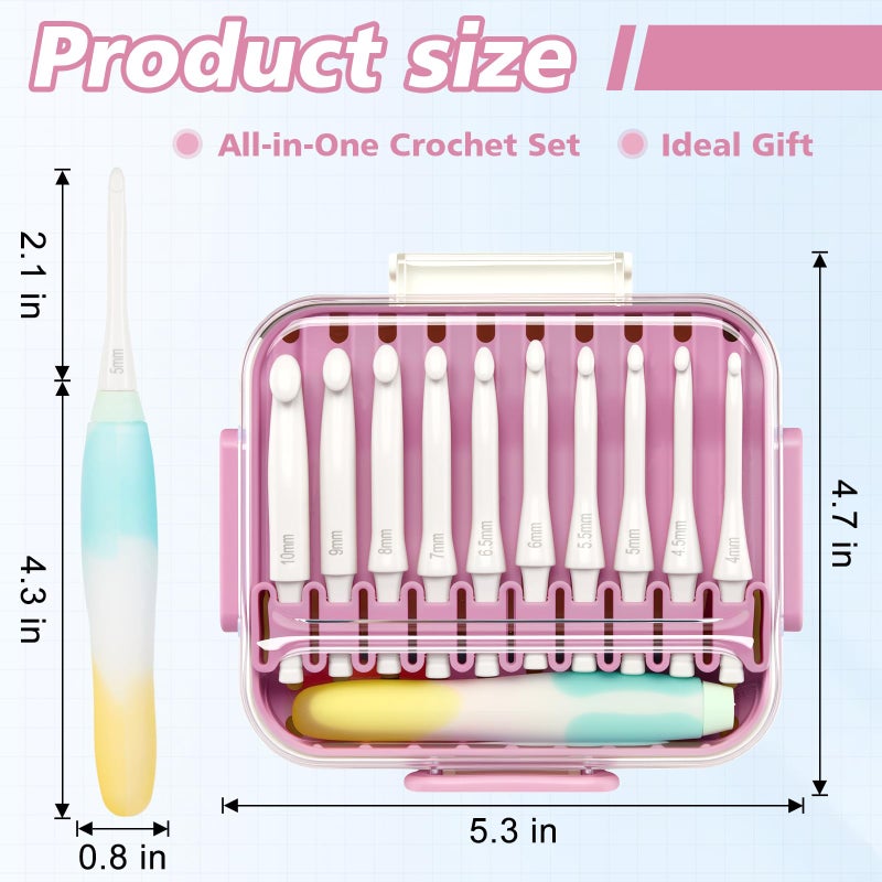 Monipair Crochet Hooks Set - Gel-Infused Jelly Touch Ergonomic Handle, 10 Sizes Interchangeable, All-in-One Kit with Organized Case for Beginners & Crafters - Image 2