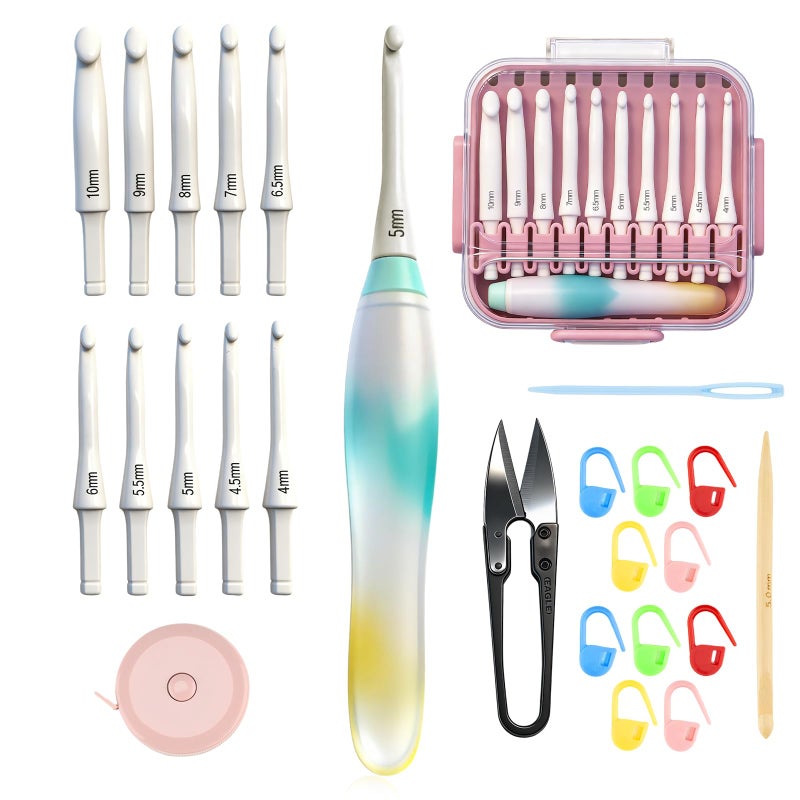 Monipair Crochet Hooks Set - Gel-Infused Jelly Touch Ergonomic Handle, 10 Sizes Interchangeable, All-in-One Kit with Organized Case for Beginners & Crafters - Image 1