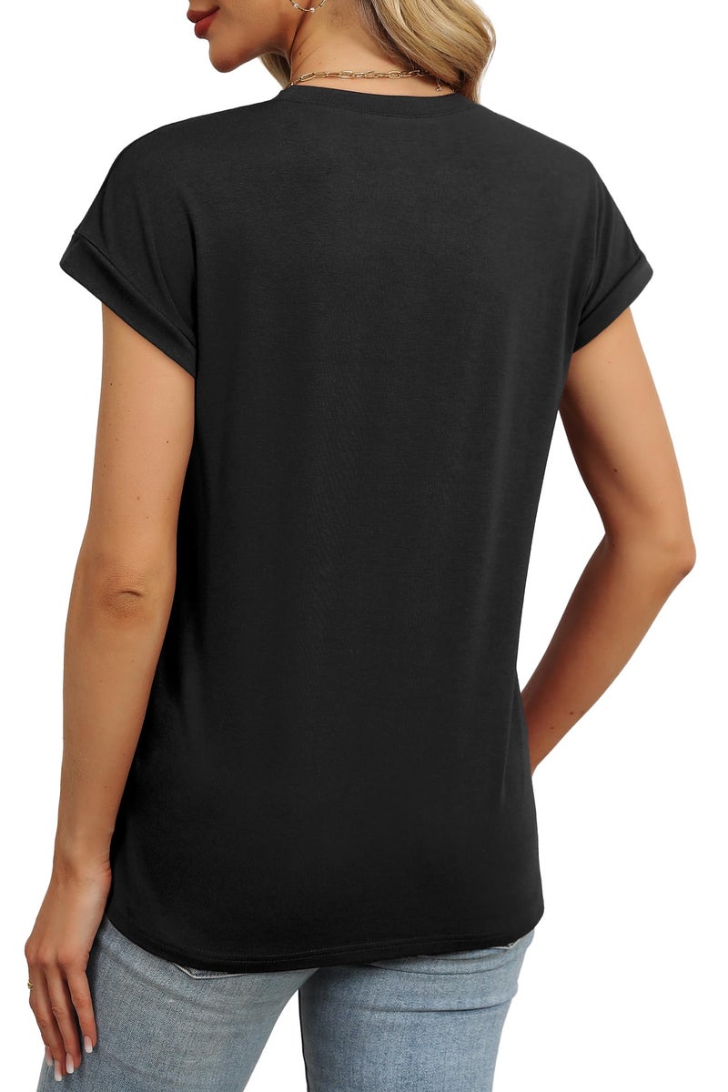 Alaroo Black Shirts for Women Flattering Tops for Women Dressy Casual Tee Shirts Plain Black L - Image 4